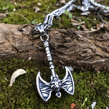 1pc Men's Vintage Viking Double Axe Pendant Necklace Jewelry Gift - Antique Silver - View 1