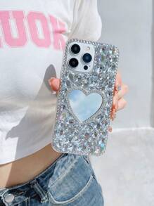 闪亮心形镜面手机壳:一款饰有闪亮水晶和心形镜子的迷人配件,兼容 Galaxy S2/S3/S2/S2/S2/S2/S2/5 等型号,防水、防震、防摔、防刮。国际版,非国内版。 - 白色 - 查看 2