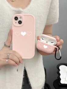 Tim In Màu hồng Mờ Hộp đựng Airpods Với móc Và Che đậy hoàn toàn Thiết kế Màu hồng Mờ Vỏ iphone Với Tim In Năp ông kinh Đối với Bảo vệ máy ảnh Bộ Tương thích với Airpods Và iPhone - Nhiều màu - Xem 1