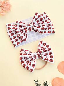 2入組嬰兒髮飾套裝，包括髮帶、鬆緊頭髮綁帶、蝴蝶結髮夾，適用於日常穿著和節日裝扮