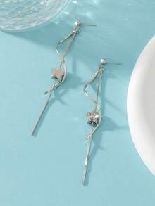 1 對時尚派對星形耳環,帶水鑽細節和撞色流蘇,銅材質 - 金黃色 - 查看 8