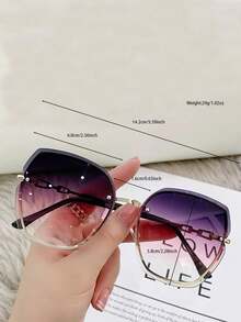 新款无框斜边时尚眼镜，韩版时尚大号方形时尚眼镜，灰粉色渐变镜片，深受网红喜爱，适合夏季海滩度假、户外、旅行 - 漸層 - 查看 4