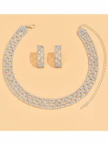 女士婚禮禮服珠寶套裝,全鑲高級水晶鑽石銀鏈項鍊和流蘇耳環的婚禮新娘派對珠寶禮物組合,適用於女性和女孩母親節珠寶套裝