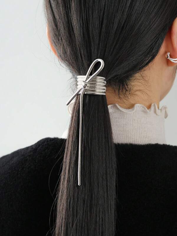 1pc Elegant Chain Hair Clip For Women, Ponytail Accessory Casual Bow Valentine's Day Valentines Claw Clips Hair Claws Hair Barrettes, School Stuff