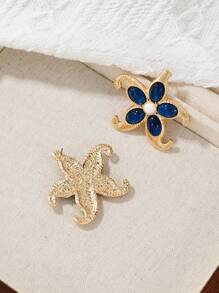 一對簡約花朵耳環 - 彩色 - 查看 3