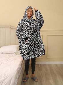 1 Miếng Trắng Cơ sở In hoa Báo áo có mũ Áo pyjama - Đen và trắng - Xem 3