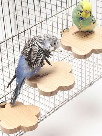 1pc/2pcs/3pcs Wooden Flower Shaped Platform, Stand, Ladder, Perch For Parrots, Hamsters, Climbing, Bird Cage Accessories, Suitable For Pet Birds, All Seasons