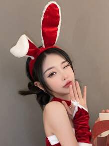 1 件聖誕兔女郎風格可愛紅兔耳髮帶 - 紅色 - 查看 4