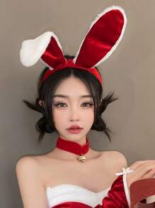 1 件聖誕兔女郎風格可愛紅兔耳髮帶 - 紅色 - 查看 2