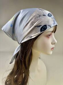 1 Miếng Quý cô Nhỏ bé In hoa con hổ Quấn đầu Khăn rằn - Màu Xám nhạt - Xem 3