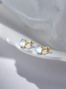 Nooxian 2 件裝月光石女用耳環,簡約旋轉背夏季耳飾 - 金黃色 - 查看 3