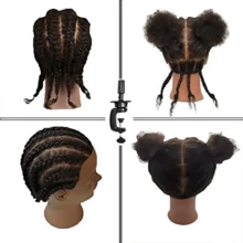Real Hair Mannequin Head With Short Afro Curly Hair & Wig Stand For Hairdresser Practice Training Perfect For Professional Use - Black - View 4