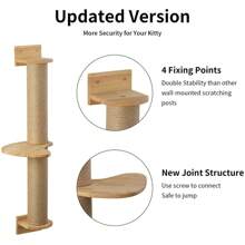 Cat Activity Tree with Scratching Posts, Wall Mounted Jute Scratcher Pine Hammock (Cat Activity Tree-Updated) - Bronze - View 2