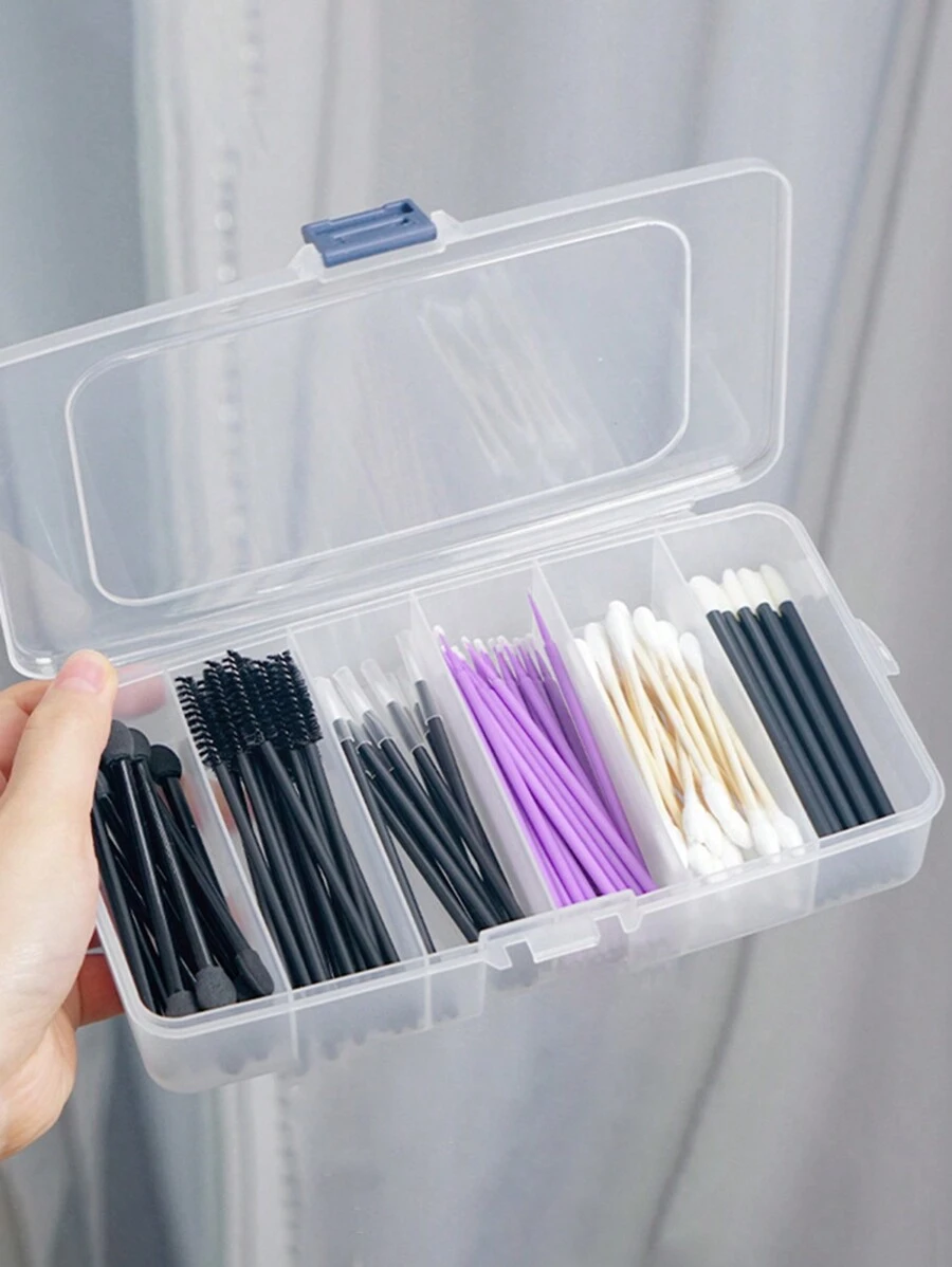 1pc Portable Storage Box With Six/ Five Compartments For Makeup Tools, Hair Accessories, Lip Brushes, With Buckle ,Jewellery Box,Pouch,Makeup Brush Holder,Brush Holder,Perfume Organiser,Pouch Bag