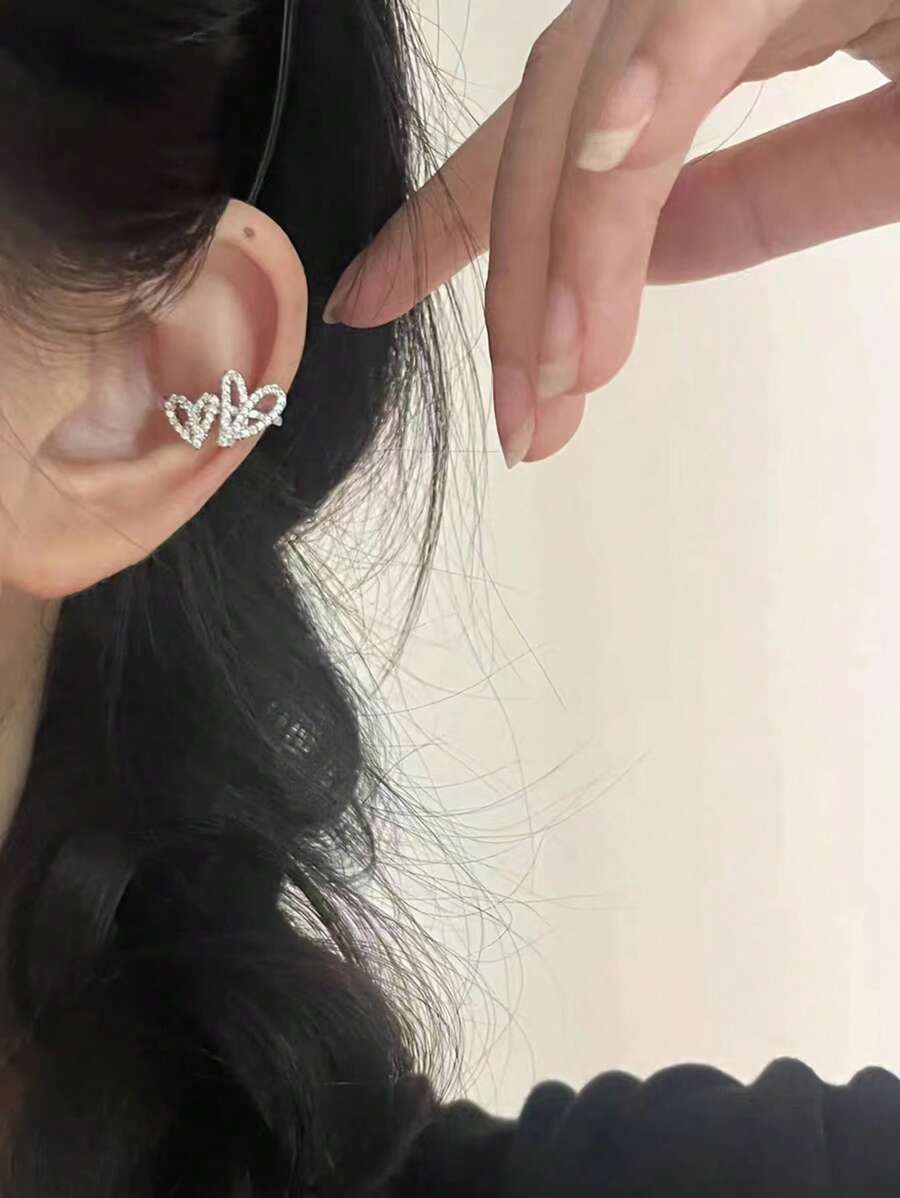 1pair 2024 Spring Recommended European And American Classic Non-Piercing Ear Clip. Suitable For Women To Wear In Festivals/Parties/Banquets/College/Business/Casual Occasions - One arrow, two hearts, pierced ear clips - View 1