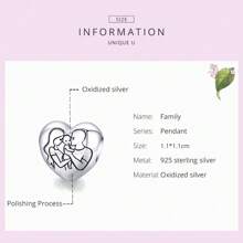 bamoer 1入925純銀心形足跡串珠,適用於女士手鍊/項鍊diy配件,母親節首飾禮物