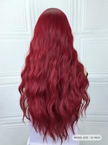 32-Inch Long Curly Wavy Red Wig With Bangs, Natural Looking, Heat-Resistant Fiber Material, Suitable For Girls' Halloween Party - Burgundy - View 3