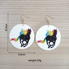 1對圓形雙面印花動物卡通圖案木質耳環,時尚休閒個性化耳飾 - 白色 - 查看 12