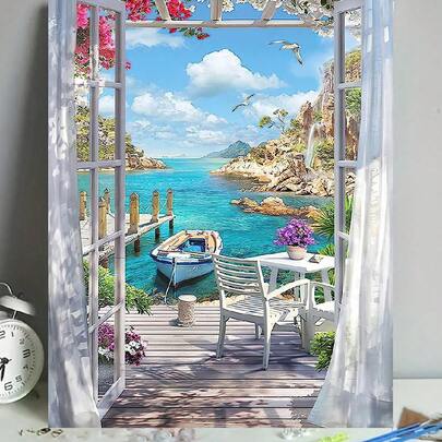 1pc Seaside Landscape Digital Oil Painting Kit, Suitable For Beginners, Home Decor, Gifts, DIY Digital Oil Painting Coloring