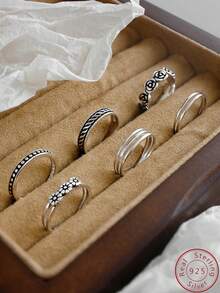 1pc S925 Sterling Silver Vintage Stacked Ring For Joint Fingers & Toes, Suitable For Daily Wear, Thanksgiving Day & Christmas Day Gifts For Friends, Relatives & Elders - Silver - View 9