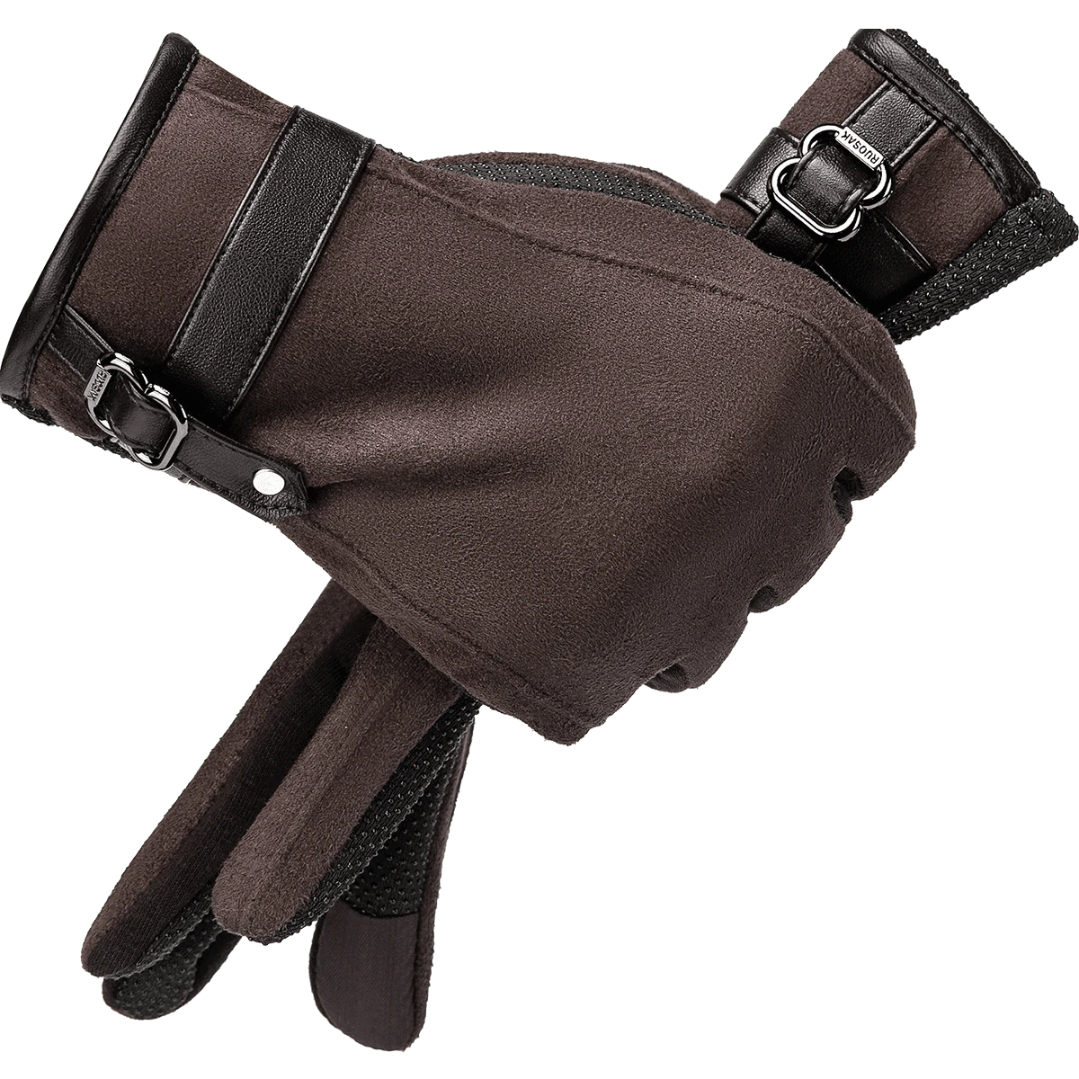 BISON DENIM 1對冬季溫暖仿麂皮手套,全指觸控毛絨手套適用於男女情侶日常戶外運動