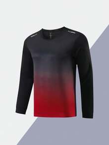 Men 1pc Ombre Long Sleeve Workout Tee Gym Clothes Men - Red - View 2