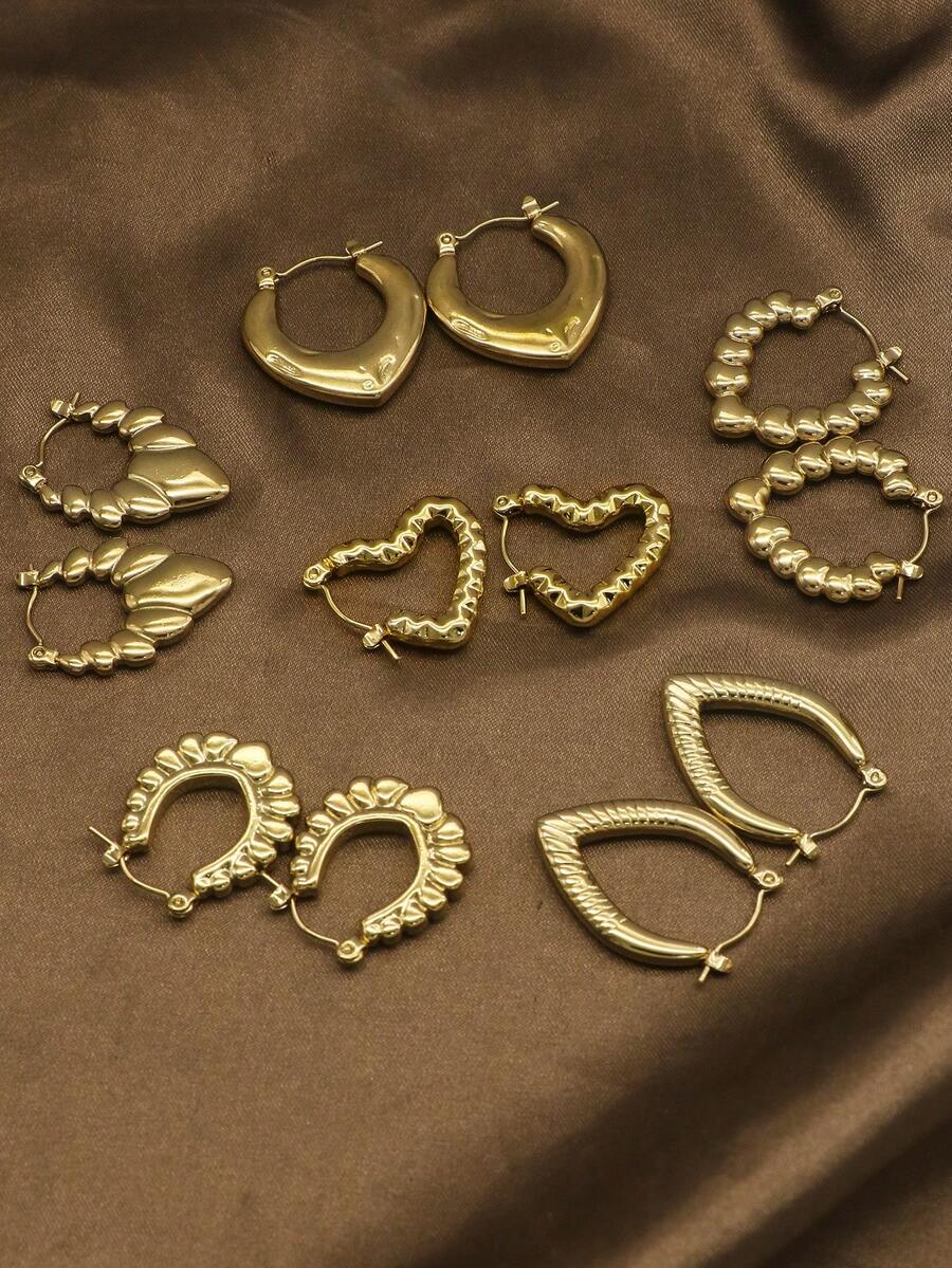 Vàng Màu sắc Hình trái tim Thép không gỉ Thời trang Vòng khuyên tai Đối với phụ nữ Cô gái Đồ trang sức - Vàng - Xem 1