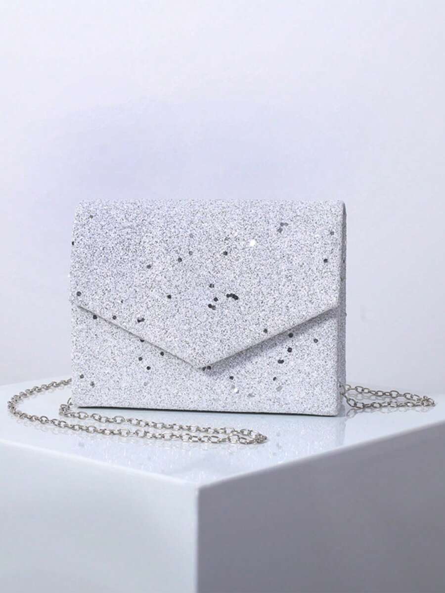 2023年新款歐美風格閃亮晚宴包,適用於女士禮服,年度會議手拿包帶肩帶 - 白色 - 查看 1