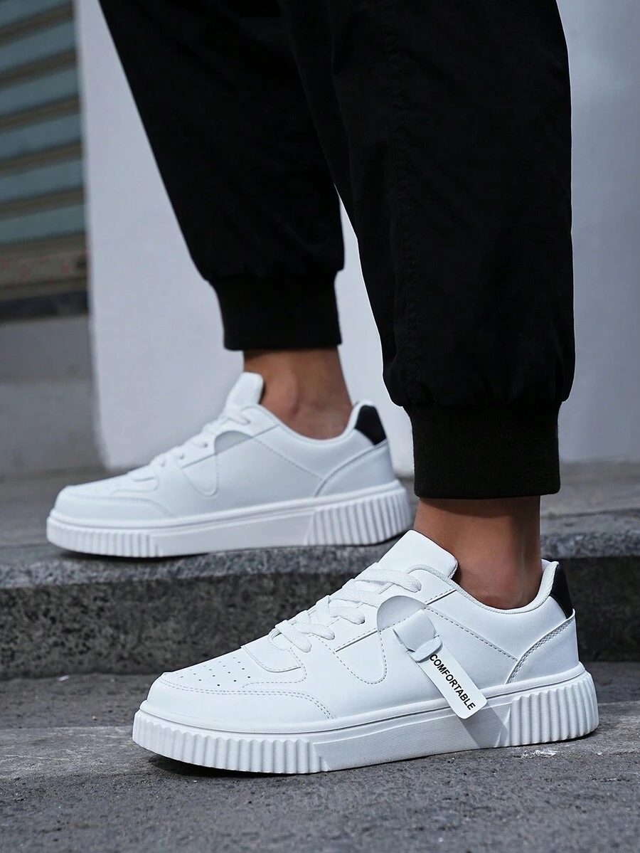 男士時尚潮流,舒適透氣,簡約休閒鞋,適用於戶外活動,圓頭,系帶,低幫,運動鞋