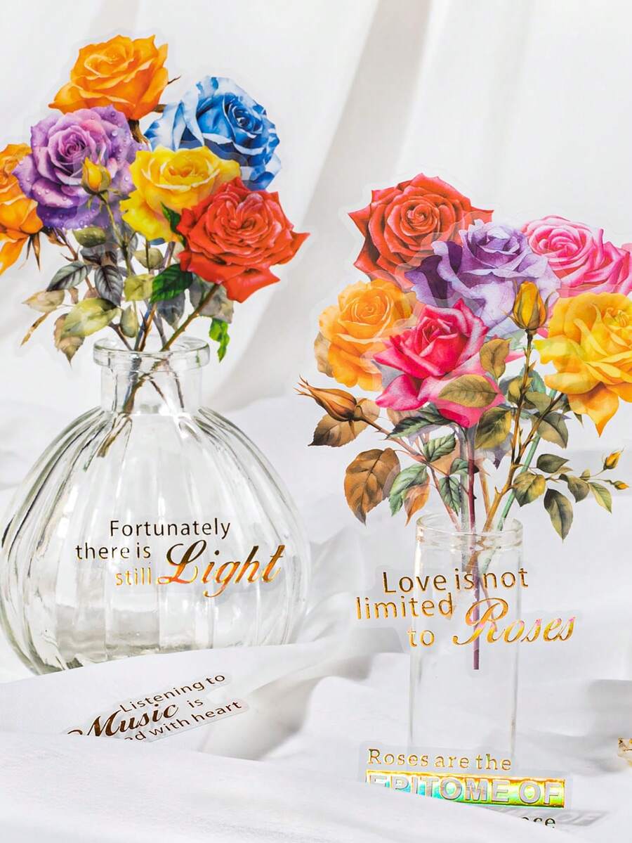 30入組玫瑰花卉系列貼紙包,適用於diy相簿、日記本、手帳