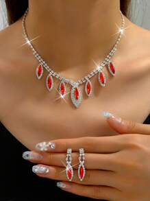 yijiangbeiting 3入組結婚女士珠寶套裝,流蘇鑽石耳針項鍊,豪華派對時尚配飾 - 黑色 - 查看 15