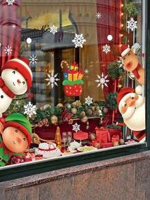 Santa Claus & Reindeer Wall & Window Sticker, Christmas Decoration Snowflake Decals - D - View 1