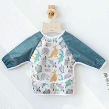1PC Cartoon Animal Pattern baby waterproof Bib with Pocket - Green - View 1