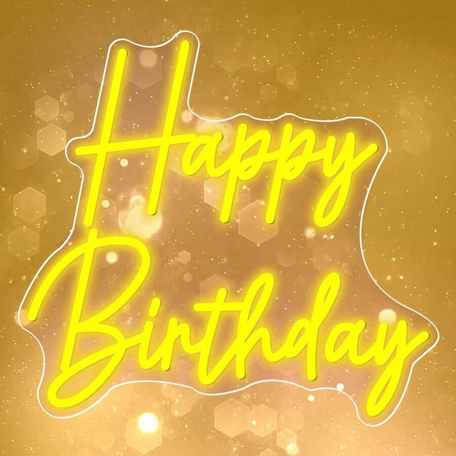 Led Neon Light Sign For Birthday Party Decoration In Bedroom - Happy Birthday - Yellow - View 1