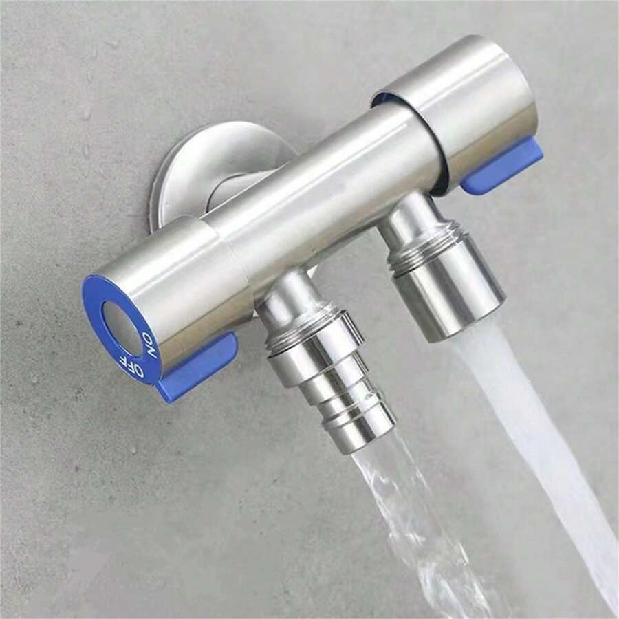 1pc Stainless Steel Brushed Toilet Connector With Copper Core, Triangular Valve & Double Open Angle Valve For Sink Faucet - Silver - View 1