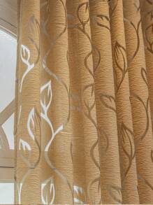 1pc Khaki Floral Cutout Vine & Leaf Sheer Curtain