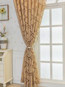 1pc Khaki Floral Cutout Vine & Leaf Sheer Curtain