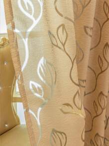 1pc Khaki Floral Cutout Vine & Leaf Sheer Curtain