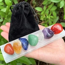 脈輪水晶治療石套件：7 顆脈輪寶石和片珠手鍊套裝（晶、虎眼石、黃水晶、紅碧玉、透明水晶、青金石、綠東陵石） - 七顆脈輪石+晶片手鍊B - 查看 3