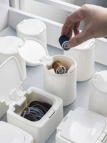 Mini Plastic Storage Box With Lid For Office Desktop Or Makeup Tool Storage, Dustproof And Easy Pull-out Design - White - View 3