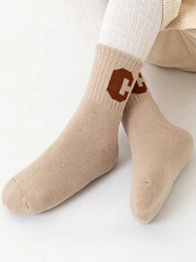 4入組童裝加厚保暖字母圖案中筒袜,可愛中筒襪 - 彩色 - 查看 5