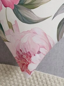 1pc Flower Pattern Decorative Pillow Case, Simple Plush Fabric Printed Cushion Cover, Suitable For Sofa Bedroom Home, Without Filler - Hot Pink - View 3