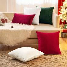 1pc Soft Velvet Decorative Square Throw Pillow Cover, Suitable For Sofa, Bed And Car, 18x18 Inch, White (pillow Core Not Included) - White - View 5