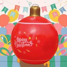 1pc Inflatable Lantern Ball Christmas Yard Decor Atmosphere Ball With Air Pump - Red - View 1