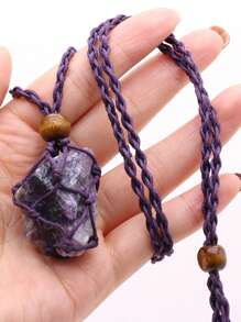 1條自然原石項鍊網袋編織繩鍊女式珠寶禮物2-3厘米