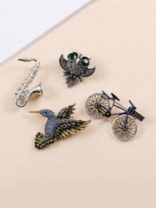 Luxury Personalized Vintage Crystal Riding Bike Brooch Pin For Suit / Coat, Men's Gift - Silver - View 10