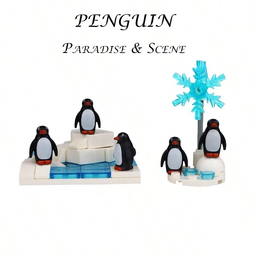 Diy動物主題小顆粒積木 - 包括企鵝冰川公園、北極雪景、企鵝冰島公園、兒童益智玩具 - 彩色 - 查看 1