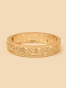 1pc Classic 3d Hollow Out Flower Design All-match Alloy Bangle Accessory - Gold - View 5