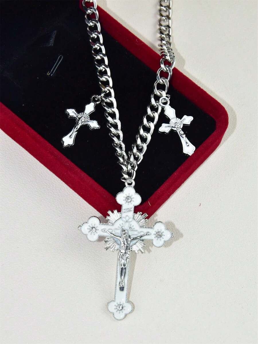 1pc Fashionable Zinc Alloy Cross Pendant Necklace For Women's Daily