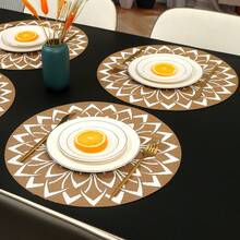 波西米亞風格 Pvc 餐墊網版印刷西餐隔熱墊可水洗 Teslin 餐墊 2/4/6/8 - 白色 - 查看 4